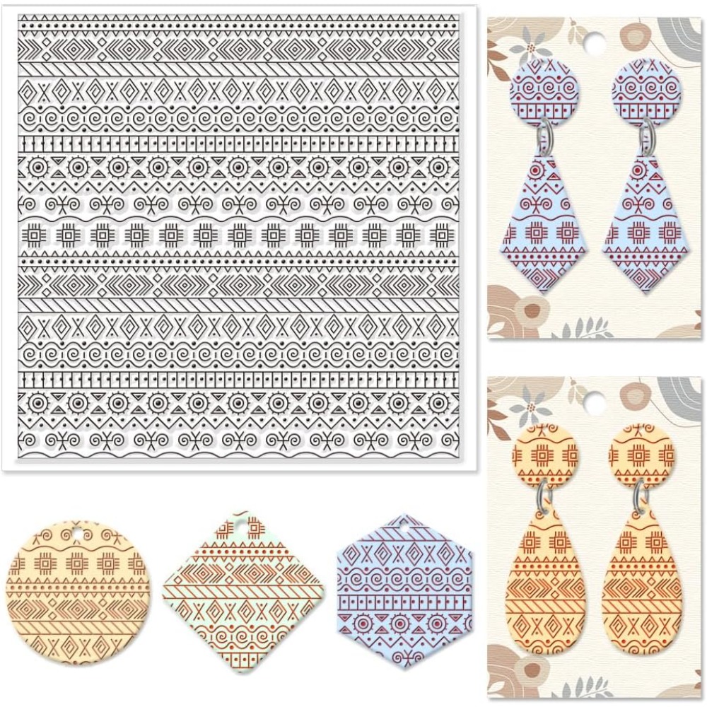 Jewelry Making Mold - テキスタイル幾何学的なシリコーンテクスチャスタンプポリマークレイ金型 DIY 粘土テクスチャツール粘土陶器イヤリングジュエリーメイキングスタンプ