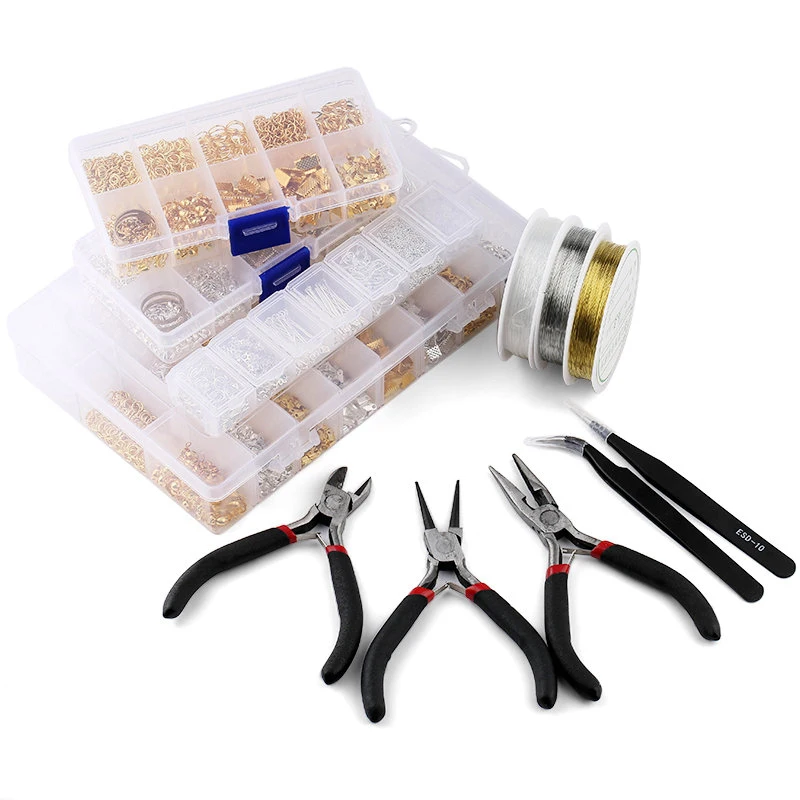 Jewelry Making Kits - ジュエリー所見ツールセットオープンジャンプリング/ロブスタークラスプ/テールチェーン/クリップバックル/ドロップキット/イヤリングフック/DIYジュエリー作成用