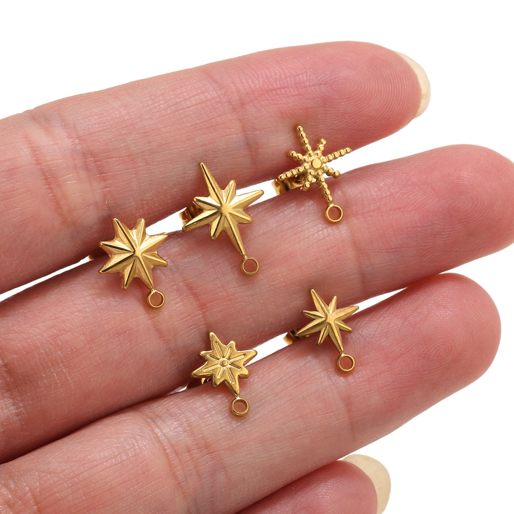 Jewelry Making Degree - 6個入りステンレス製スターピアススタッド、イヤリング製作ツール、18K PVD金メッキイヤリングピアス用ポスト、ジュエリーパーツ