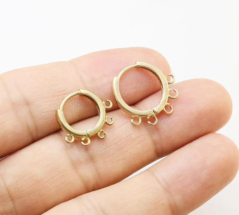 Jewelry Making Earring Supplies - 10個の真鍮イヤーフープ、ループ付きレバーバックイヤリング、イヤリング作り、 # 14 # 16、ジュエリー用品、5ループ -R266