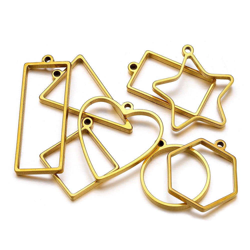Jewelry Making Mold - 10個入り ステンレス製 幾何学模様 メタルコネクターチャーム フレームベース DIY