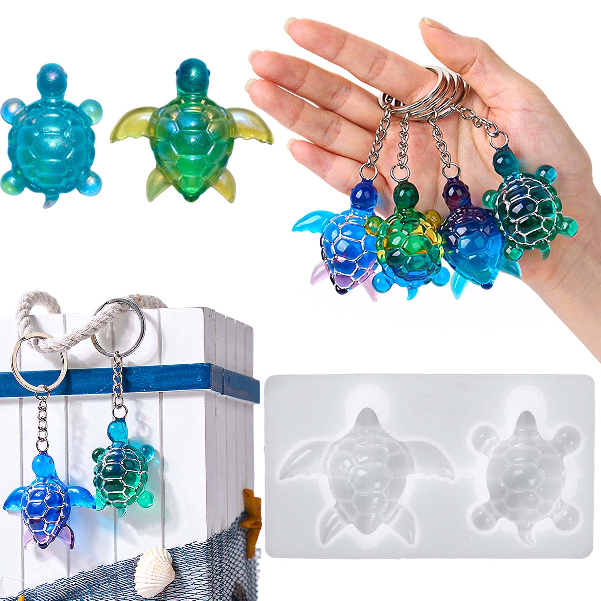 Jewelry Making Mold - 3D ウミガメキーホルダーシリコーン型 DIY 海洋テーマ動物装飾品亀カメクラフト作成 UV エポキシ樹脂ジュエリー金型