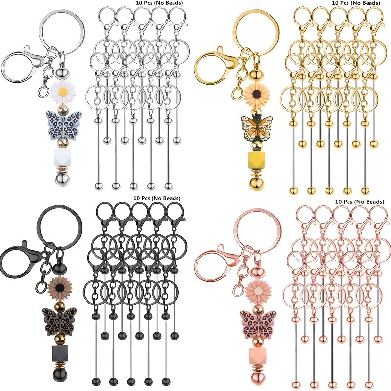 Jewelry Making Degree - 10 個 DIY ユニークなブランクビーズキーホルダー作成キット手芸キーリングペンダントキーフック装飾アイテムクリエイティブハンギングピース