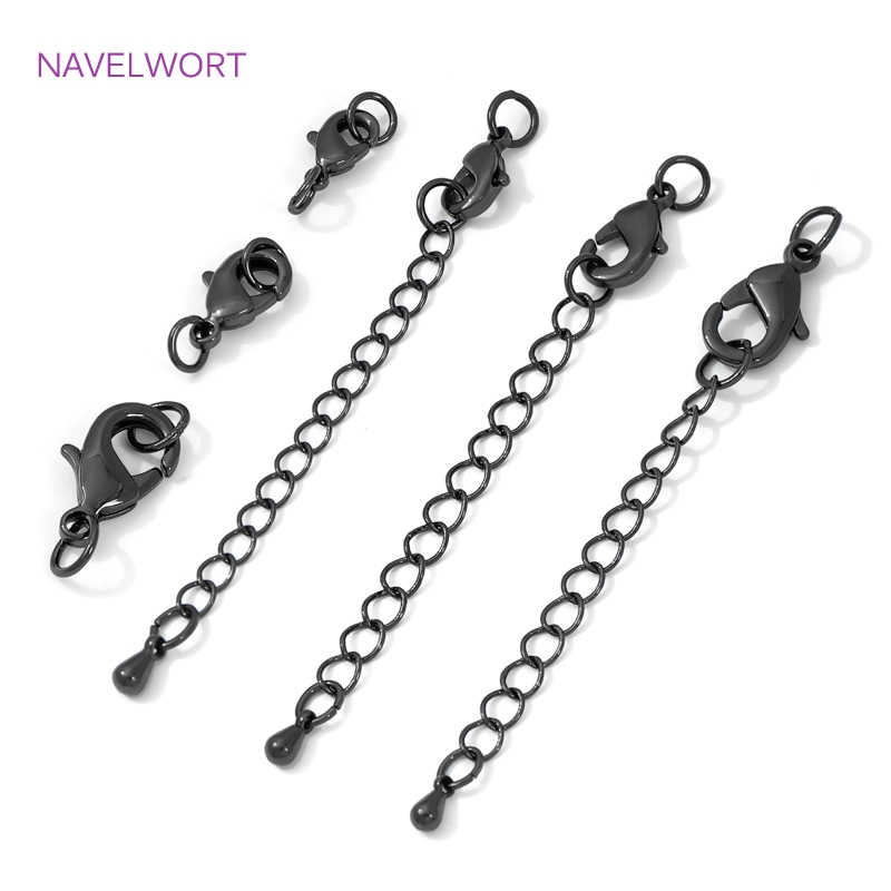 Jewelry Making Class - ブラックカラー真鍮ロブスタークラスプ&エクステンダーチェーン、ジュエリー用クラスプ、DIYブレスレットネックレス作成アクセサリー、ジュエリー用コネクタ