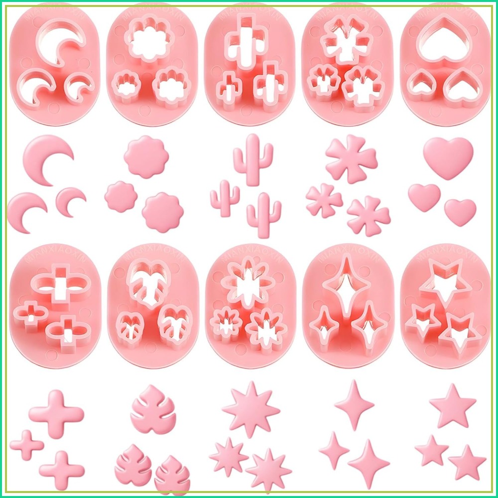 Jewelry Making Mold - 10個のポリマークレイカッター、花びらのイヤリング作り、10種類の形状の花葉ハートムーン型、DIYジュエリーツール