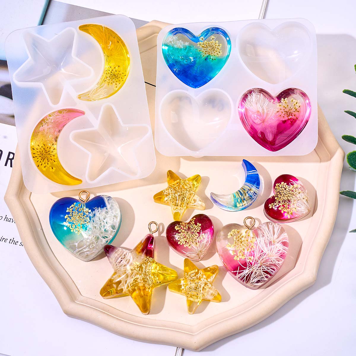 ハートスタームーンペンダントシリコンモールド DIY エポキ - Jewelry Making Mold のレビューと価格