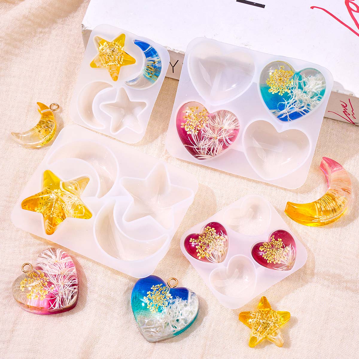 ハートスタームーンペンダントシリコンモールド DIY エポキ - Jewelry Making Mold のレビューと価格