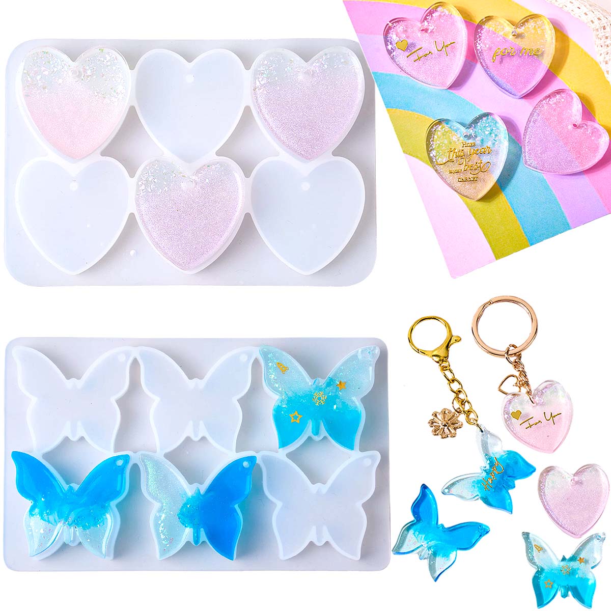 6穴付きイヤリングシリコンモールドDIYハート蝶形エポキシ樹 - Jewelry Making Mold のレビューと価格