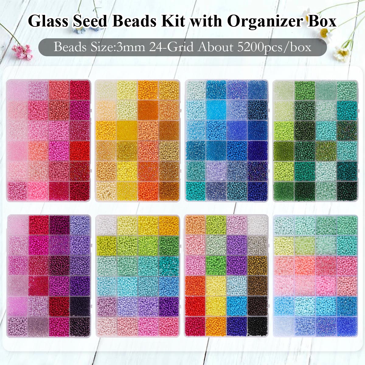 5200個 3mm ガラスシードビーズキット 24グリッド収 - Jewelry Making Degree のレビューと価格