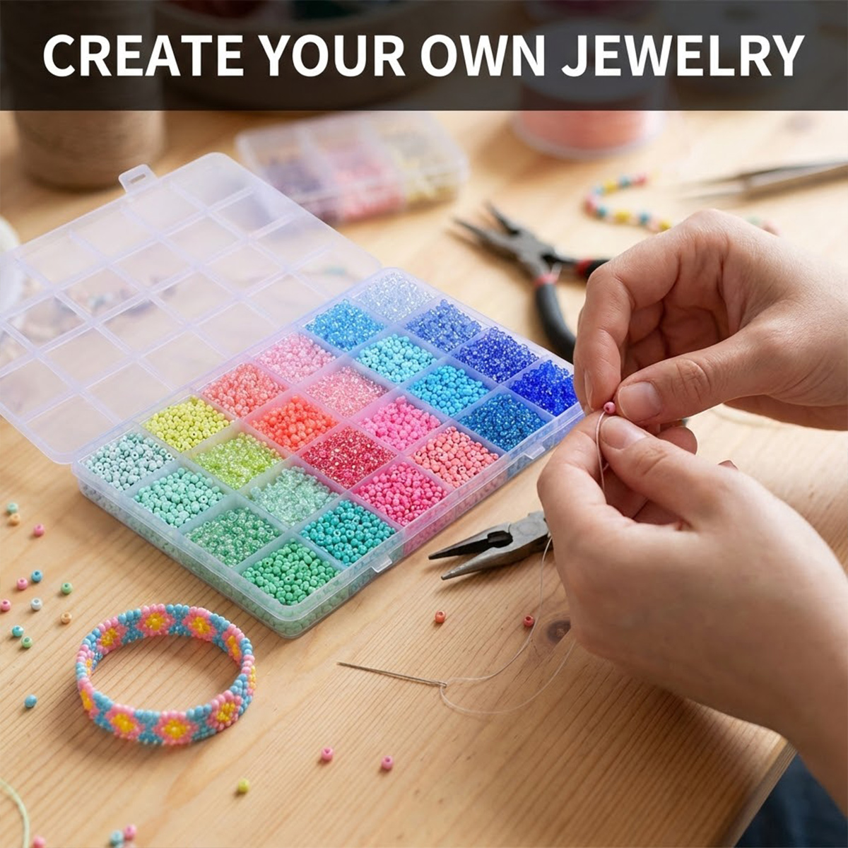 5200個 3mm ガラスシードビーズキット 24グリッド収 - Jewelry Making Degree のレビューと価格