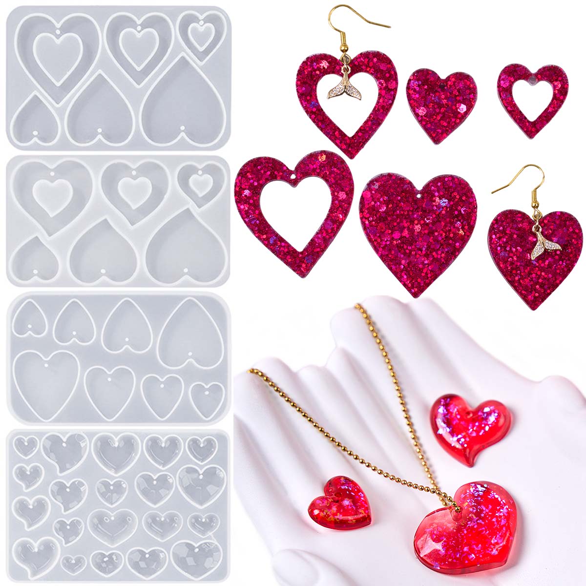 ハート型イヤリングペンダントシリコンモールド DIY ラブシ - Jewelry Making Mold のレビューと価格