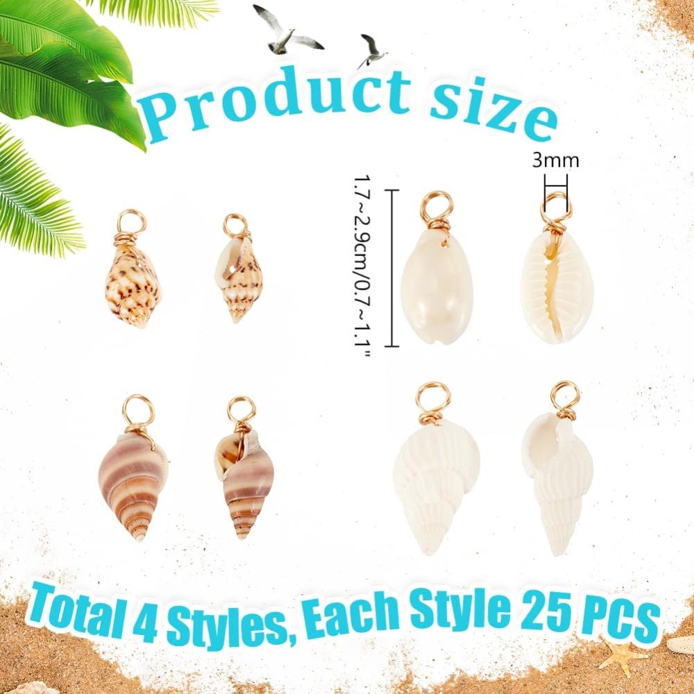 100 個 4 スタイルナチュラルシェルチャームペンダント貝 - Jewelry Making Degree のレビューと価格
