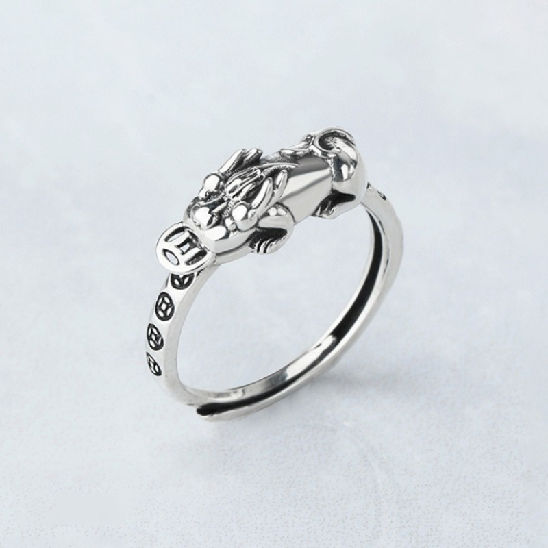 シルバーの新しいヴィンテージ風オールドフォーチュン貔貅リング - Jewelry Making Classes のレビューと価格